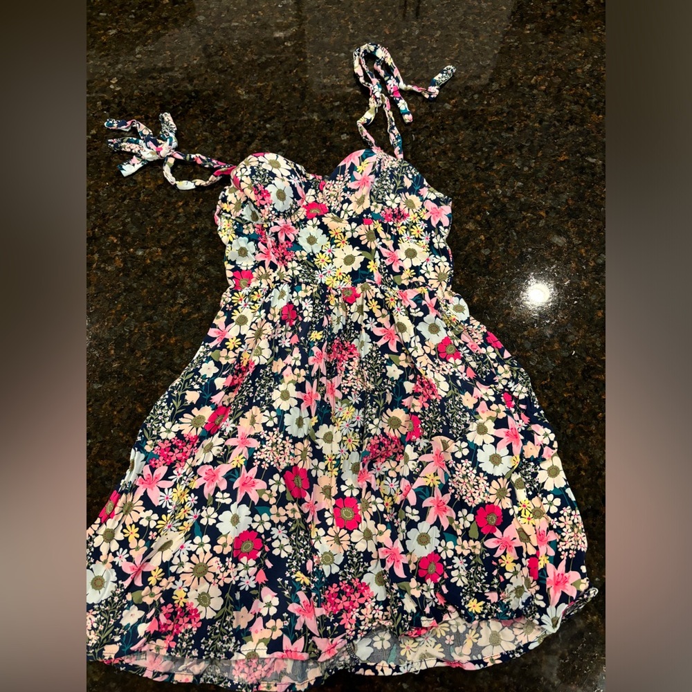 Floral print halter dress with tie straps, multicolored WITH POCKETS